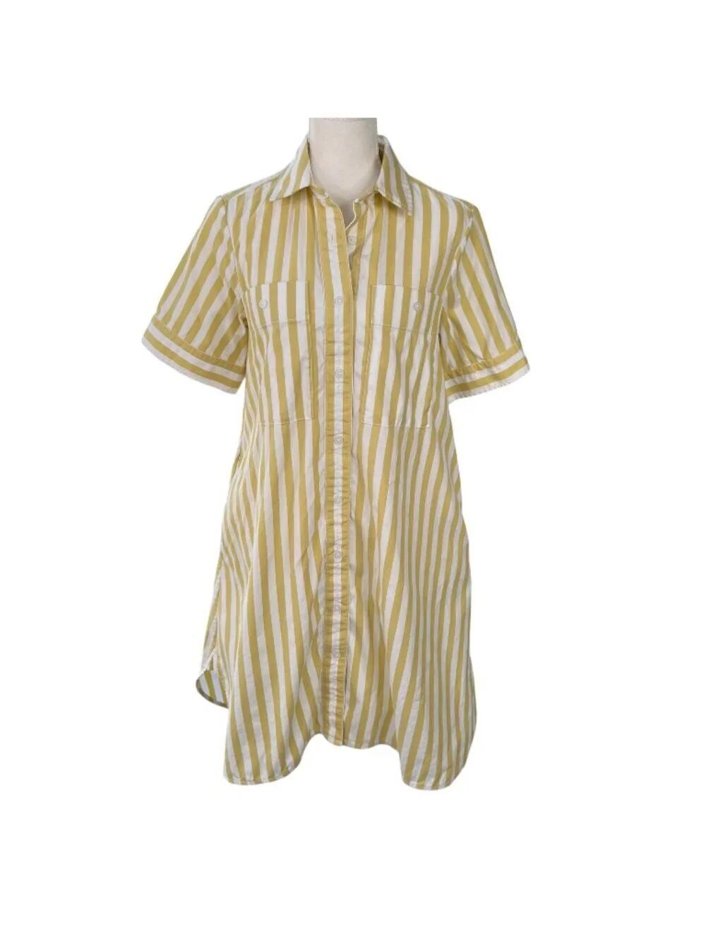 Everlane Daytripper Yellow and White Striped Cotton Button-Down Shirt Dress XS